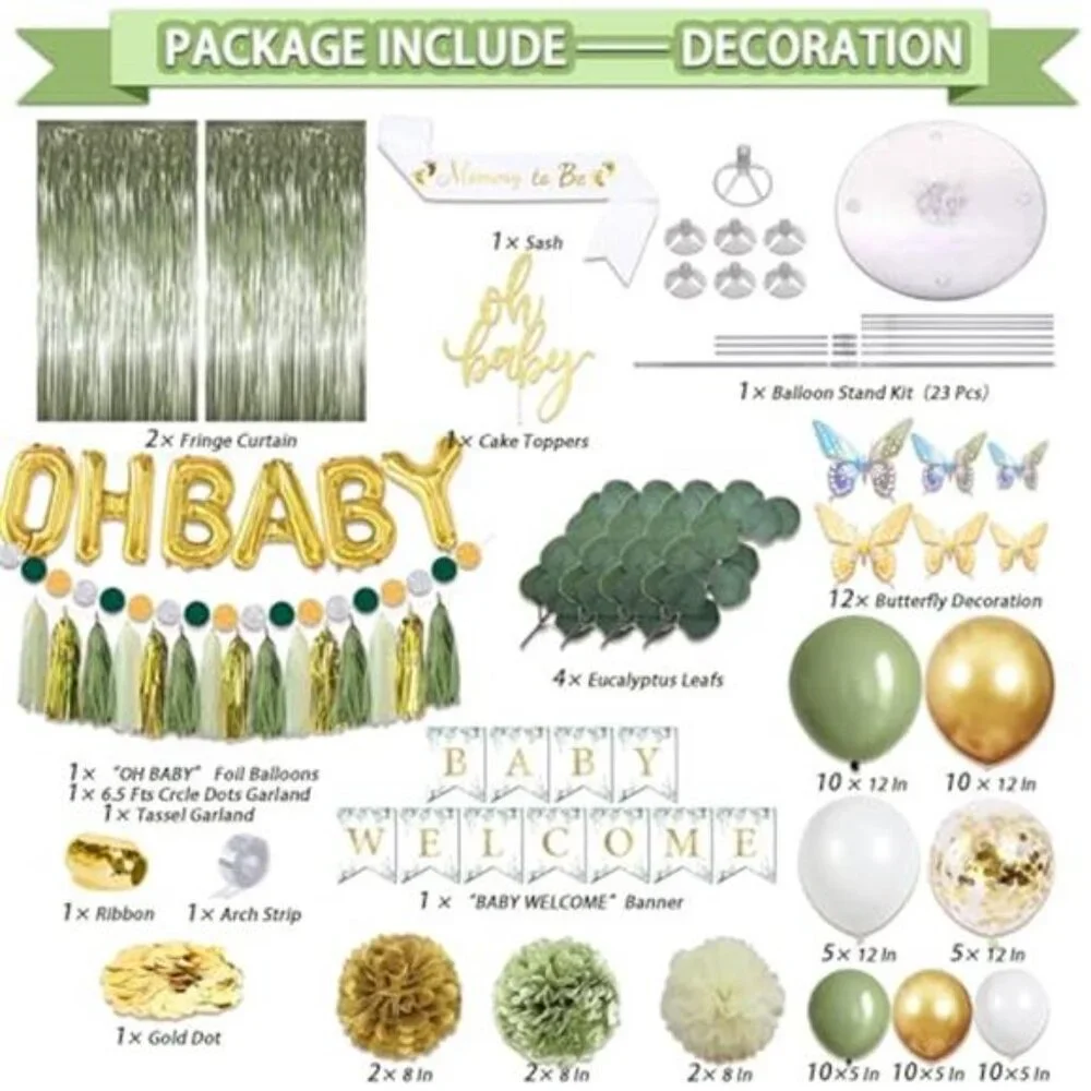 217 PCS Baby Shower Decorations Sage Green Neutral Party Supplies Banner Balloon
